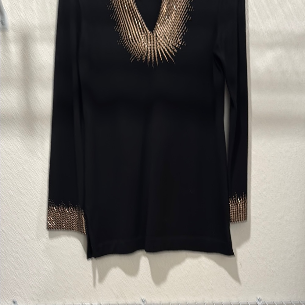 Tory Burch Black Long Sleeve Top with Gold Studded Design - Picture 2 of 6